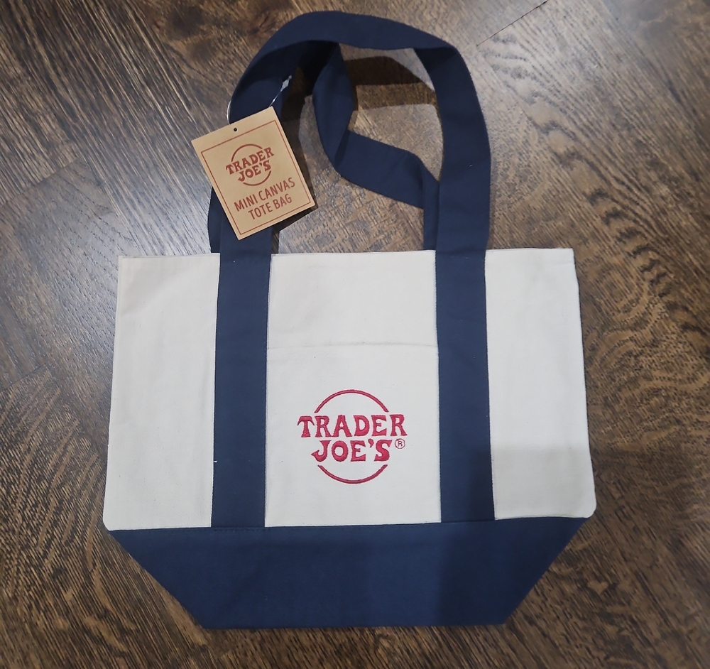 MINI Trader Joe's  Navy  With Red Logo  Canvas Tote-SHIPS NEXT DAY